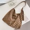 6371 Bolsa Tote Veludo Retro Coreana com Bolinhas, Estilo Preguiçoso Grande Capacidade Bolsa de Ombro, Bolsa de Tecido para Estudante e Commuter