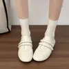 Nuevos zapatos planos sencillos para mujer con velcro, punta redonda y tacón bajo 2026, estilo coreano, suela blanda, estilo universitario, zapatos pequeños de cuero para otoño