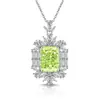 Colar Retangular com Pingente de Pedra Preciosa Colorida Europeu e Americano de Cruzamento, Corte Flor de Gelo, Diamante de Alto Carbono, Moda de Luxo Feminina, Transmissão ao Vivo