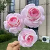 Lótus de 3 cabeças com borda virada, flores artificiais, flores falsas para decoração de casamento e casa, atacado