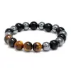 Pulsera Tejida a Mano Simple y Artística de Piedra Ojo de Tigre, Joyería Versátil para Hombre, Pulsera Audaz de Cuentas de Piedra