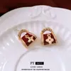 Pendientes de Plata Aguja Zircón Gota de Aceite Cuadrilátero Vintage de Lujo Ligero Pendientes de Moda Versátiles para Mujer