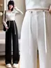 Pantalones de maternidad estilo coreano de pierna ancha hasta el suelo con cintura de cordón ajustable, diseño simple de pierna recta, disponibles en varios colores, pantalones de maternidad de verano