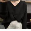 Suéter de cuello en V para mujer otoño e invierno estilo perezoso de Corea del Sur ropa exterior versátil suéter holgado de cachemira top básico para mujer