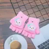 Guantes para niños otoño e invierno cálidos de medio dedo con tapa de dibujos animados lindos de punto con dedos descubiertos para bebé con forro polar engrosado para niños y niñas