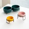 Comedero Cerámico Transfronterizo para Gato con Base Alta de Hierro para Prevenir Volcaduras, Comedero Integrado para Mascotas para Agua y Comida, Suministros para Mascotas