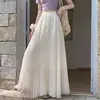 Roupas femininas: Saia plissada evasê, novo estilo de verão, cintura alta, emagrecedora, com efeito drapeado, barra ampla, saia longa de chiffon, saia godê
