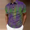 Estação Independente Europeia e Americana Transfronteiriça Nova Camisa Polo Masculina de Manga Curta Impressão Digital 3D Casual Tendência Gola Alta