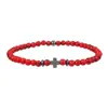 Nuevo Pulsera Cruz de Piedra de Hiel Negra para Hombre, Pulsera de Piedra Volcánica de 4 mm, Turquesa Roja, Joyería Pulsera Regalo para Pareja