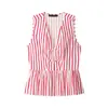 Top de Verão Feminino Sem Mangas com Decote V e Listras com Detalhe de Nó - Estilo Europeu e Americano. Cor da Foto, Outras Cores Disponíveis, Poliéster