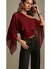 Camiseta de Color Sólido Versátil de Moda de Malla Transparente Asimétrica de un Solo Hombro Estilo Nuevo Europeo y Americano