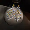 Joias Pôr do Sol Ouro Derretido Cubo de Açúcar Pedra Preciosa Gota d'Água Brinco com Franja Brincos Estilo Festa Brincos de Luxo Leve High-End para Mulheres