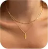 Colar Amazon banhado a ouro pingente de cruz colar empilhado de camada dupla personalidade de nicho lateral Cruz de Diamante pescoço