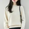 Novo suéter de tricô 100% algodão puro com gola alta parcial para outono e inverno para mulheres, blusa base espessa, top versátil de estilo minimalista