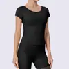 Roupa de Yoga Cruzada Fina de Manga Curta para Mulheres, Tops Fitness Respiráveis e Absorventes de Suor de Verão, Camisetas, Roupas Esportivas de Secagem Rápida para Corrida ao Ar Livre