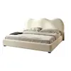 Cama Nube Estilo Crema Forma Irregular Tela Suave Tapizada para Dormitorio Principal del Hogar, Doble Almacenamiento Estilo Francés Sencillo, Cama de Boda