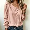 Camisa de Veludo Cotele 2026 Transfronteiriça com Gola Irregular Inclinada, Manga Longa, Blusa Casual Solta para Mulheres na Primavera, Outono e Inverno