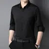 Ventas Directas de Fábrica Camisas de Manga Larga Sin Costuras para Hombre Color Sólido Sin Planchar Elásticas Cuello de Solapa Camisas de Negocios para Jóvenes y de Mediana Edad
