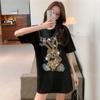 Camiseta de Manga Curta de Algodão Puro Marca Europeia Tendência para Mulheres, Comprimento Médio Estilo Hong Kong Top Celebridade da Internet