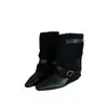 Botas de Pierna de Pantalón Puntiagudas Ocultas para Aumentar la Altura Marrones Maillard Botines Botas de Mujer 2026 Otoño/Invierno Adelgazantes Botas Vaqueras Occidentales