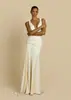 Vestido Longo Elegante Amazoniano Estilo Britânico e Europeu Sem Costas para Mulheres, Decote em V Profundo, Caimento Justo, Comprimento no Chão, Vestido Principal para Casamento, Elegante para Banquetes
