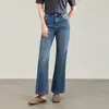 2613412- Jeans acampanados de tiro alto, elásticos en cuatro direcciones, con lavado vintage, para personas petite, pantalones versátiles para principios de otoño