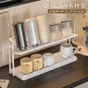 Porta-Copos de Camada Dupla com Bandeja Drenante Rack para Mesa de Cozinha Bancada Armazenamento de Copos de Água Copos de Chá Copos de Café Rack de Armazenamento de Aparador