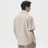 Camisa a Rayas de Manga Corta Retro de Lujo Ligero Estilo Old Money Talla Grande para Hombre, Verano Cuello Cubano Holgada Casual Estilo Americano