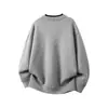 Suéter Japonés Falso Dos Piezas Patchwork Cuello Henley para Hombre Otoño Invierno Corte Limpio Holgado Cálido Tallas Grandes Tejido para Pareja