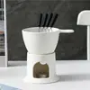 Fondue de Queijo e Chocolate Panela Cerâmica para Derreter Sorvete Queijo Frutas Fogareiro Aquecedor com Garfos e Vela