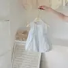 Vestido de Verano para Niña Bebé Elegante Personalidad Infantil Marca de Moda Falda Botón de Lazo Brote Encaje Vestido Chaleco