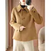 Popular abrigo de lana de doble cara con cuello de muñeca para mujer, estilo corto para figuras petite, versátil abrigo de lana nuevo estilo chino para otoño e invierno