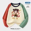 Nuevo Estilo Camiseta Casual de Algodón para Niños con Dibujos Animados, Cuello Redondo, Manga Larga, Manga Raglán, Corte Holgado, Bloques de Color, para Niños Mayores, Manga Corta