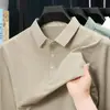 Camisa Polo Masculina Estilo Casual 2026 Outono Novo Estilo com Gola Polo para Jovens e Meia-Idade, Camiseta Respirável de Manga Longa Business Casual