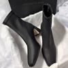 Botas Elegantes para Outono e Inverno 2026, Novas Botas de Salto Alto Estilo Francês, Slimming Elásticas, Versão Coreana, Botas Curtas Simples de Salto Grosso para Mulheres
