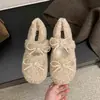 Primer Encuentro Temporada Lazo Zapatos Peludos para Mujer Otoño/Invierno Nuevo Estilo Estilo Hada Suave Zapatos de Algodón Cálidos Con Felpa Mary Jane Zapatos de Salón