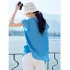 Vibración Refrescante y Perezosa del Verano, Rejuvenecedor y Versátil, Top de Camiseta Azul sin Mangas Usable por Ambos Lados para Mujer