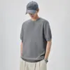 Camiseta de Punto con Cuello Polo Henry T2026 para Hombre Nueva de Verano Manga Corta Top de Manga Corta de Punto Retro
