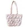 2025 Nuevo Bolso de Mano Casual Versátil para Mujer de Algodón Acolchado con Diseño de Corazones, Superficie Suave, Color Sólido, Gran Capacidad, Bolso de Hombro