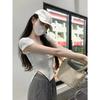 6535 Camiseta de Algodón Irregular de Manga Corta para Mujer Verano Estilo Coreano Estudiante Diseño Irregular Cuello U Color Sólido Top Básico