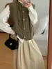 Chaleco de Punto Bordado Tridimensional de Alta Resistencia Vintage, Chaqueta sin Mangas Oversize, Ropa en Capas Estilo Mori, Chaleco de Cuello Redondo Estilo Japonés, Corte Holgado y Relajado