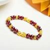 Pulsera Pixiu de Oro Arena Vietnamita con Granate para Mujeres para Atraer Riqueza y Tesoro, Pulsera Piqiu con Cuentas de Transferencia, Color Único Estilo Transmisión en Vivo por Dentro y por Fuera
