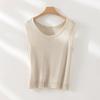 Verano Nuevo Mezcla de Lino Cuello Redondo Moda Sin Mangas Tejido Top Commuting Cómodo Versátil Chaleco Exterior para Mujer