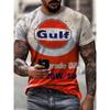 Verão 2024 AliExpress Transfronteiriço Novo Impressão Digital 3D Retrô Inglês Masculino Casual Manga Curta Camiseta Estilo de Estrada