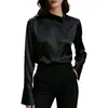 Artículo popular en Wish y Amazon: Camisa de solapa asimétrica de satén, top formal de trabajo para mujer