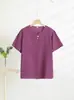 Camiseta de Verano de Manga Corta para Mamá Nueva 2025 Moda Femenina Tops Cuello Redondo Manga Corta Holgada Botones