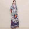 Foto Real de un Vestido Vintage Estilo Corte para Mujer con Cinturón de Lazo, Cuello en V, Mangas de Farol, Estampado y Falda Amplia