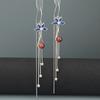 Fio de Orelha em Prata de Lei S925 Estilo Coreano Moda Brincos Pendentes de Lótus Azul Femininos Granada Borla Longa Brincos Retrô