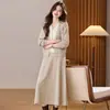 Saia de Terno Elegante de Outono de Alta Qualidade para Mulheres 2025 Início do Outono Novo Estilo Tricotado Tricô Top e Saia Conjunto de Duas Peças