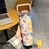 Copo Térmico Portátil de Mão para Duas Bebidas, Floral 3D, para Carro, Armazenamento Frio, Portátil, para Exterior, Vácuo, Copo de Presente
